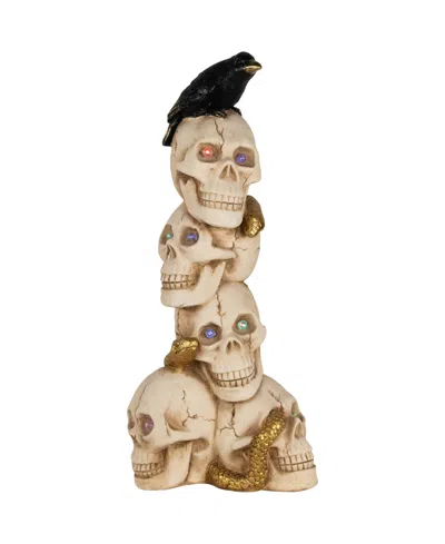 Northlight 27.5" Led Lighted Skull Tower With Raven Halloween Decoration In Beige