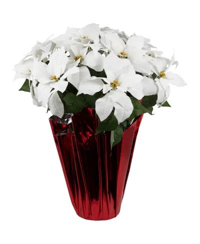 Northlight 27.5" White Artificial Poinsettia With Red Wrapped Pot