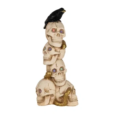 Northlight 27.5in Led Lighted Skull Tower With Raven Lighted Halloween Tabletop Decor In Sand