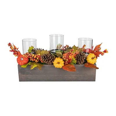 Northlight 27in Pumpkin Berry And Pine Cone Fall Harvest Triple Pillar Candle Holder In Multi