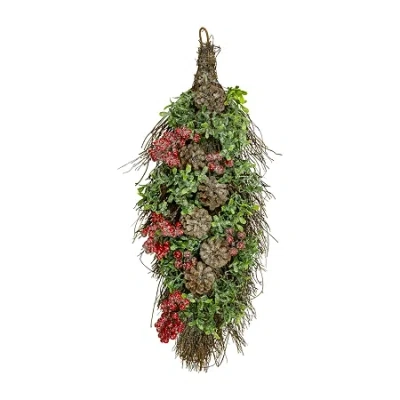 Northlight 28'' Glittered Pine Cone And Berry Artificial Teardrop Christmas Swag - Unlit In Multi