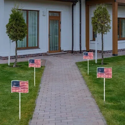 Northlight 28" Lighted Flags - Clear 4th Of July Yard Art In Multi