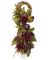 Northlight 28in Autumn Harvest Mums With Pomegranate Grapevine Garland In Red