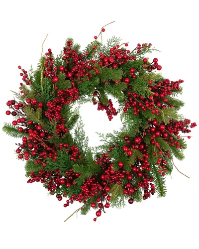 Northlight 28in Cedar Pine & Red Berries Artificial Christmas Wreath In Multi
