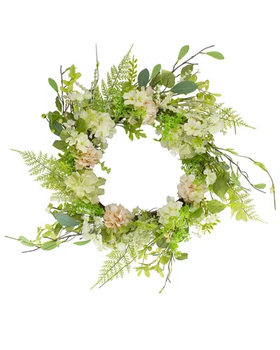 Northlight Hydrangea And Fern Spring Floral Berry Wreath, 28" In Green