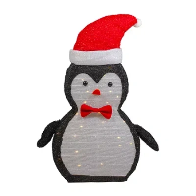 Northlight 28in Led Lighted Tinsel Penguin In Santa Hat Christmas Yard Art In Black