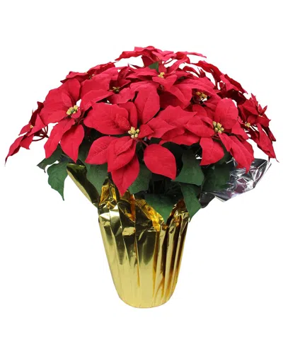 Northlight 28in Red Artificial Christmas Poinsettia With Gold Wrapped Pot