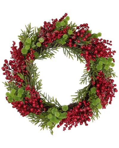 Northlight 28in Red Berry & Frosted Pine Christmas Wreath In Multi