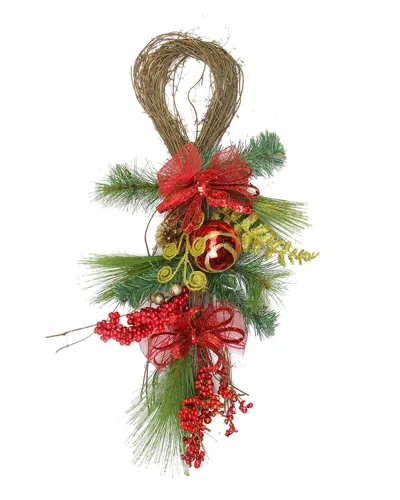 Northlight 28in Red Ornament & Berry Gold Glittered Christmas Teardrop Swag - Unlit