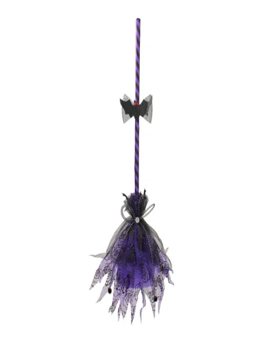 Northlight 29" Striped Animated Witches Halloween Broom With Bat Accents In Purple