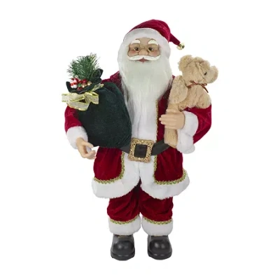 Northlight 2ft Standing Santa With A Plush Bear Christmas Figurine In Multi