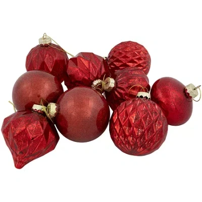Northlight 3" 9ct Shiny And Textured Glass Ball And Onion Christmas Ornament In Red