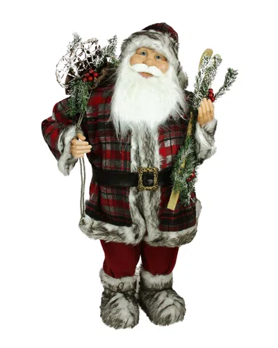 Northlight 3' Alpine Standing Santa Claus With Frosted Pine Snowshoes & Skis Figure