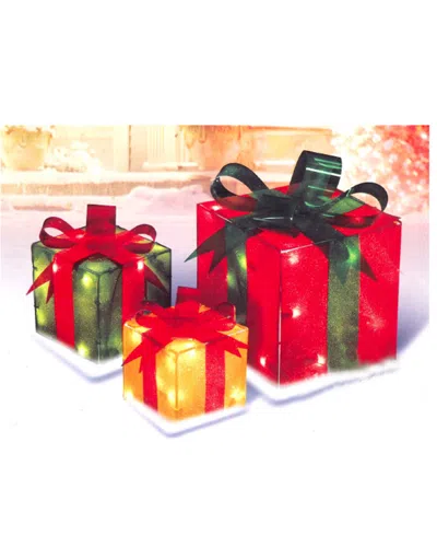 Northlight 3-piece Lighted Glistening Gift Box And Bow Outdoor Christmas Decoration In Multi