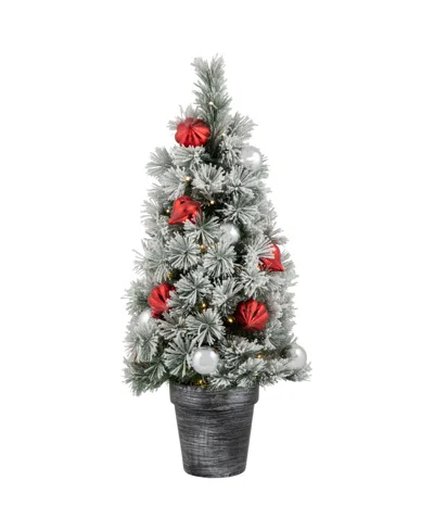 Northlight Pre-lit Potted Snowy Bristle Pine Artificial Christmas Tree 3' In Green