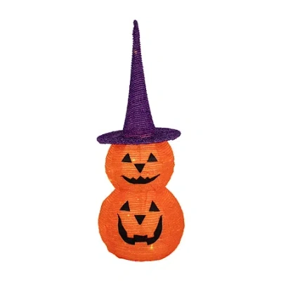 Northlight 30'' Pop Up Lighted Tinsel Stacked Jack-o-lanterns Halloween Decoration In Orange
