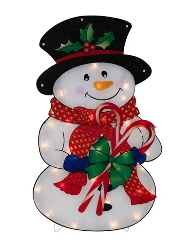 Northlight 30.5in Lighted Snowman With Candy Canes Christmas Outdoor Display In White