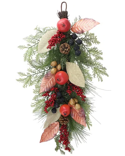 Northlight 30in Autumn Harvest Mixed Berry And Pine Needle Artificial Teardrop  Swag - Unlit In Red