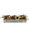 Northlight Autumn Harvest Sunflower 3 Piece Candle Holder In A "grateful" Rustic Wooden Box Centerpiece Set, 30 In Orange