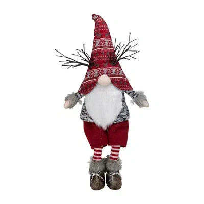 Northlight 30in Red And Gray Fair Isle Sitting Christmas With Led Antlers Christmas Gnome In Multi