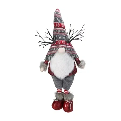 Northlight 30in Red And Gray Nordic Hat Standing Christmas With Led Antlers Christmas Gnome In Multi