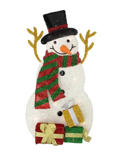 Northlight 31.5in Lighted Tinsel Snowman With Gifts Christmas