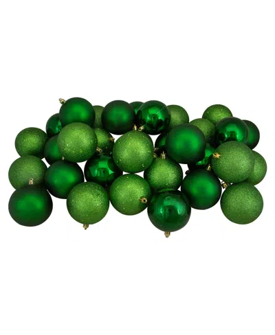 Northlight 32 Count Xmas Shatterproof 4- Finish Christmas Ball Ornaments 80mm Set, 3.25" In Green