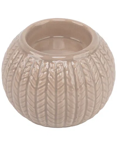 Northlight 3.25in Beige Knit Design Ceramic Christmas Candle Holder