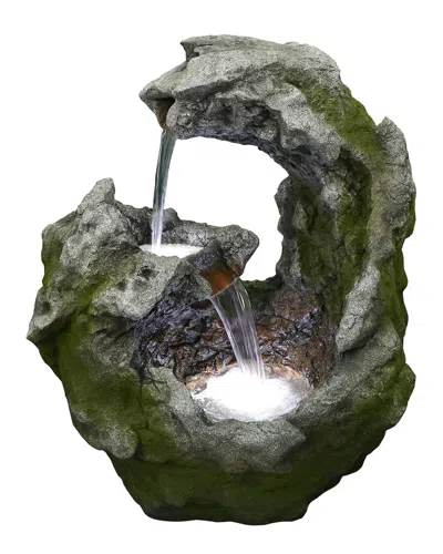 Northlight 32in Lighted Rock Waterfall Outdoor Garden Water Fountain