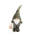 Northlight 33in Large Woodland Gnome With Striped Pants Holding Christmas Tree In Brown