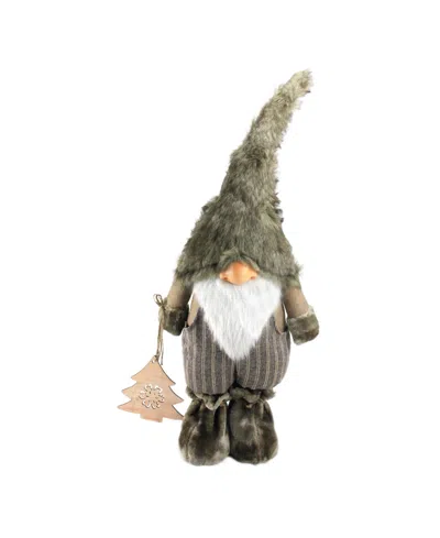NORTHLIGHT 33" LARGE WOODLAND GNOME WITH STRIPED PANTS HOLDING CHRISTMAS TREE