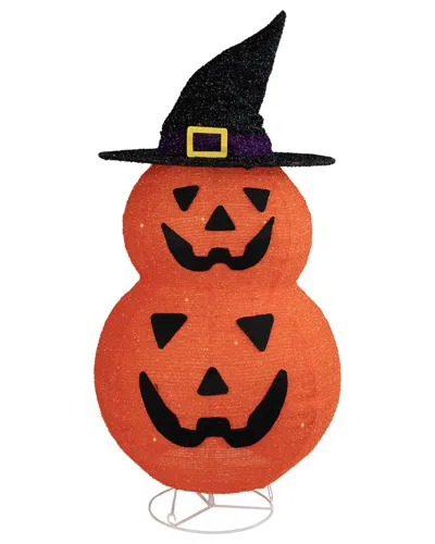 Northlight 34in Jack O'lanterns In Witch Hat Outdoor Halloween Yard Art In Orange