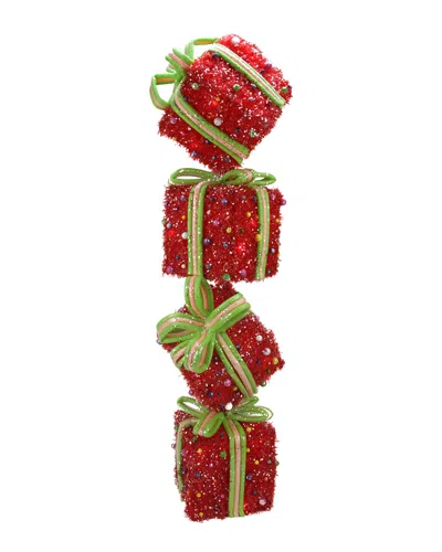 Northlight 34in Lighted Red Tinsel And Candy Stacked Gift Boxes Christmas