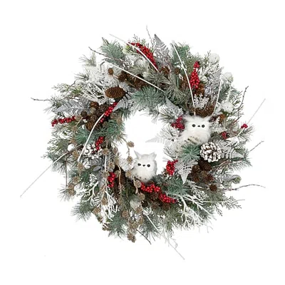 Northlight 34in Owls And Berries Unlit Wreath In Multi