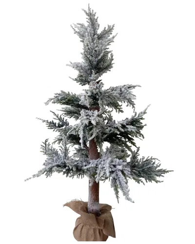 Northlight 35.25in Heavily Flocked Pine Tree In Natural Jute Base Christmas  Decoration In Green