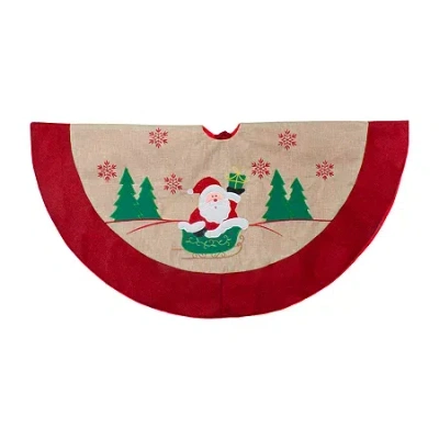 Northlight 36'' Burlap Santa Claus In Sleigh Embroidered Christmas Tree Skirt In Multi