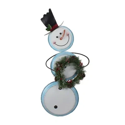 Northlight 36" Metal Snowman With Wreath Christmas Tabletop Decor In Multi