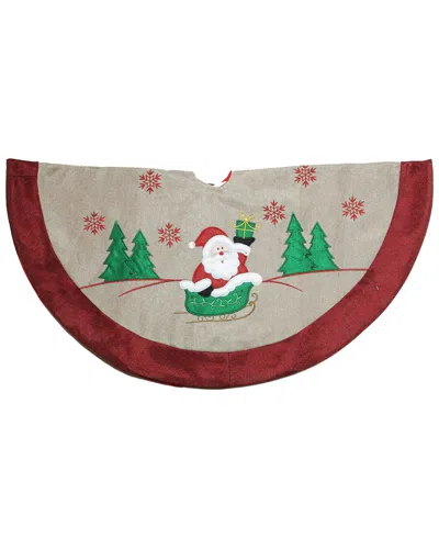 Northlight 36in Burlap Santa Claus In Sleigh Embroidered Christmas Tree Skirt