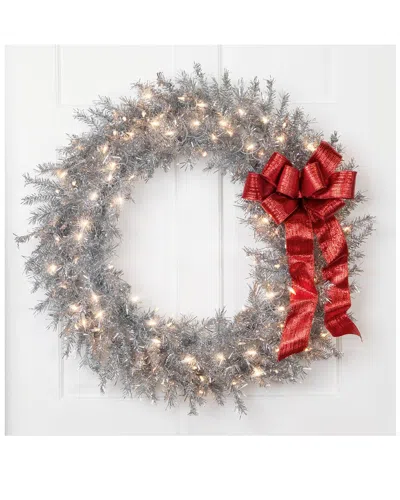 Northlight 36in Pre-lit Silver Tinsel Artificial Christmas Wreath With Clear  Lights