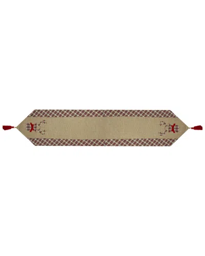 Northlight 36in Red And Brown Burlap And Plaid Reindeer Christmas Table Runner