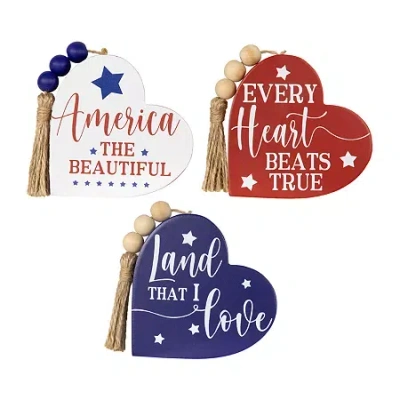 Northlight 3.75in Set Of 3 Hearts With Beaded Tassels Wooden 3-pc. Tabletop Decor In Multi