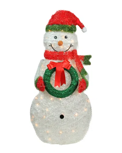 Northlight 38in Lighted Tinsel Snowman With Wreath