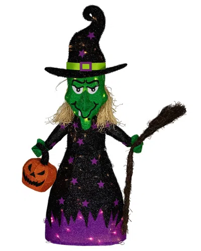 Northlight 39in Led Lighted Witch With Broom Outdoor Halloween Yard Art In Purple