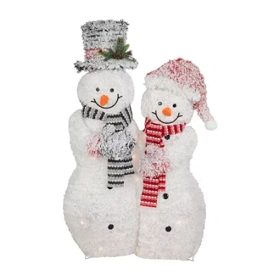 Northlight 39in Lighted Snowy Tinsel Snowman Couple Christmas Yard Art In White