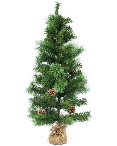 Northlight 39in Mixed Pine And Pine Cones Artificial Christmas Tree In Jute  Base In Green