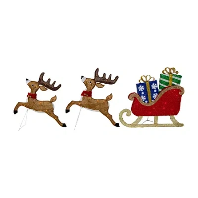Northlight 3lighted Reindeer And Sleigh Christmas Yard Art In Brown