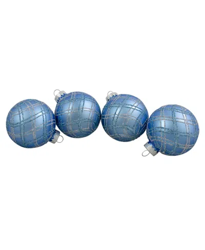 Northlight 4 Count Plaid Glitter Glass Christmas Ornament Ball 70mm Set, 2.75" In Blue