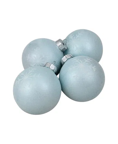 Northlight 4 Count Snowflake Glass Christmas Ball Ornaments 80mm Set, 3.25" In Blue