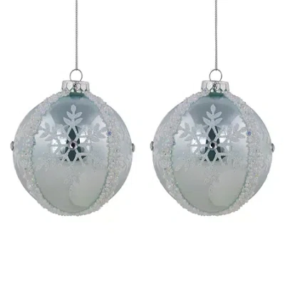 Northlight 4" Glitter Snowflakes Beaded Glass Ball Christmas Ornament In Gray