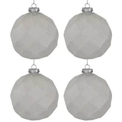 Northlight 4" Glittered Glass Ball 4ct Christmas Ornament In White
